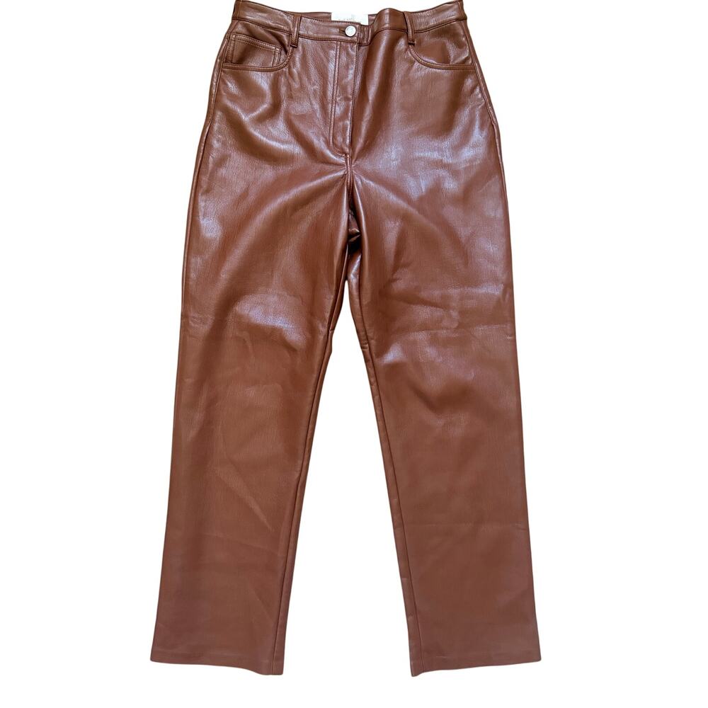 Aritzia Wilfred The Melina Pant Size 14 Brown Vegan Leather High Rise Straight